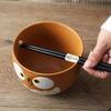 BEPAN Japanese Owl Chopstick Bowl Single Tableware Household Instant Noodles with Perforated Ceramic Simple Rice Bowl