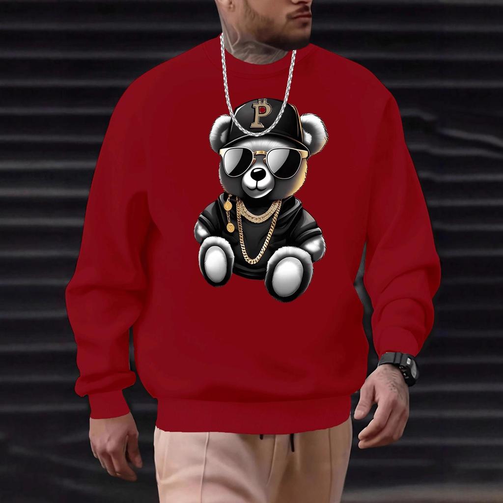 Men's Autumn 2025 Rich Bear Trendy Sunglasses Print Hoodie