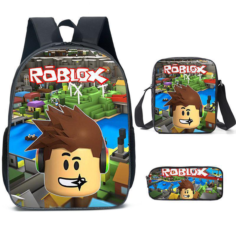 Roblox Retro Cartoon Backpack Set - Trendy 3-Piece Schoolbag for Kids