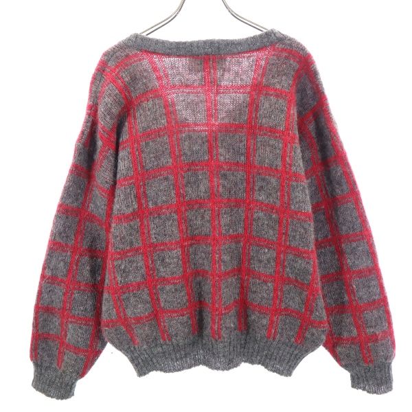 ICEWEAR 80s Vintage Wool Check Long Sleeve V Neck Knit S Gray Sweater Men's Used