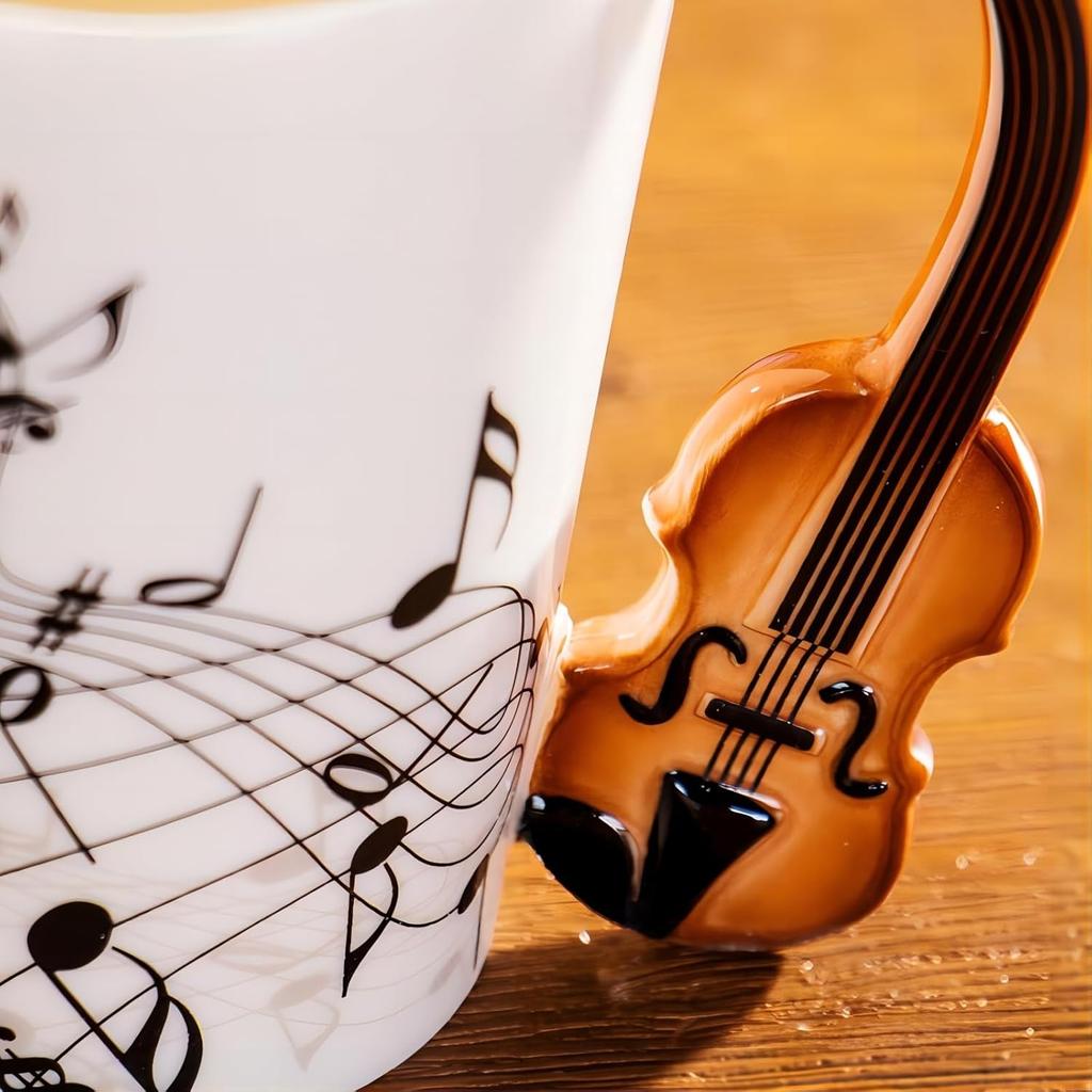8.5oz Creative Music Mug Violin Style Guitar Ceramic Mug Coffee Tea Milk Stave Cups with Handle Coffee Mugs Novelty Gifts