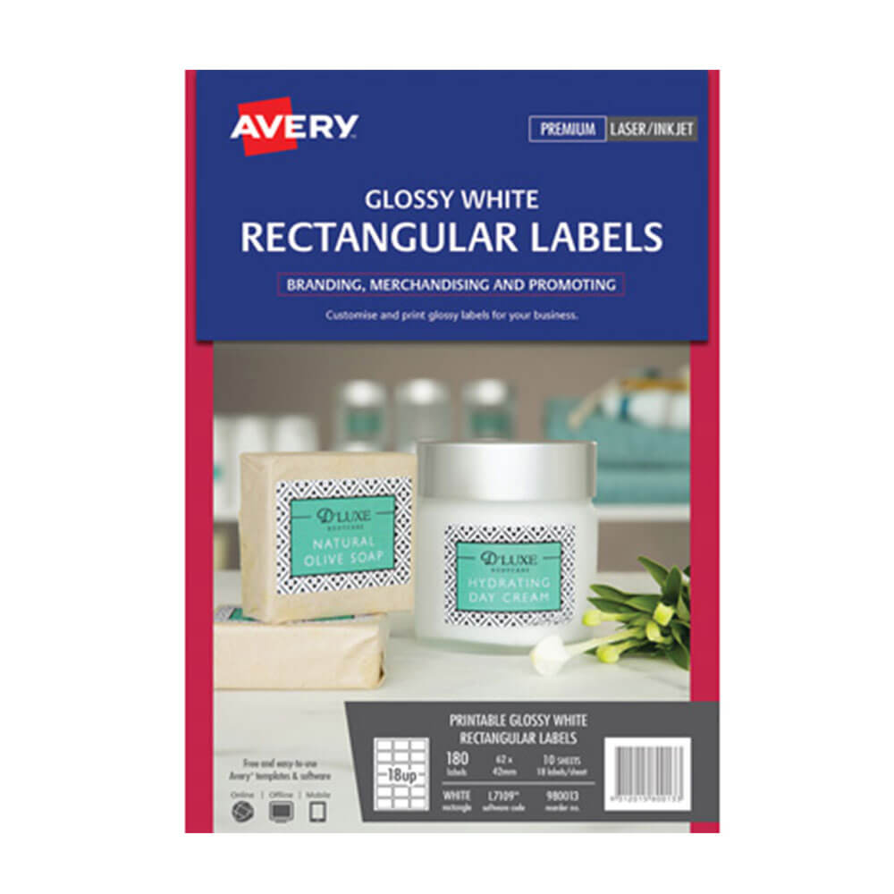 Avery Rechteckige Glanz-Etiketten 10er-Pack Weiß 14/sheet
