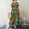 New 2025 Plus Size Summer Floral V-Neck Dress Women Basic Casual Short Sleeve Dress Loose Long Dress
