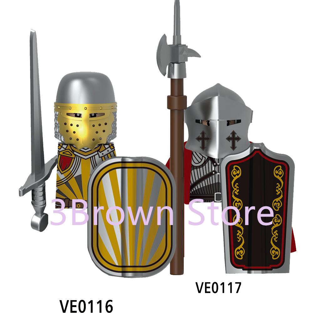 Medieval Building Blocks Accessories MOC Castles Dragon Knights Army Soldiers Warrior Helmets Shields Armors Axes Toy Gift S038