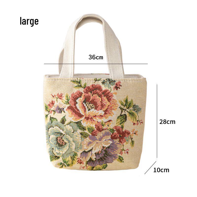 

Сумка-тоут з канвасу з жаккардовою вишивкою в етнічному стилі для жінок - Повсякденна, Маленька, Сумка на блискавці Small (15*7*18cm)