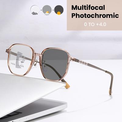 Fashionable Womens Multifocal Photochromic Reading Glasses Ultra-light Presbyopia Eyewear Anti-Blue Light Trendy Frame