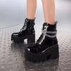 Women Gothic Ankle Thick Platform Metal Chain Decor Punk Chunky High top Heeled Motorcycle Short Fashion Stylis