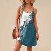 Fashion Women Summer Dress Vintage Floral Print Adjustable Spaghetti Straps Beach Vacation Casual Dress With Pockets