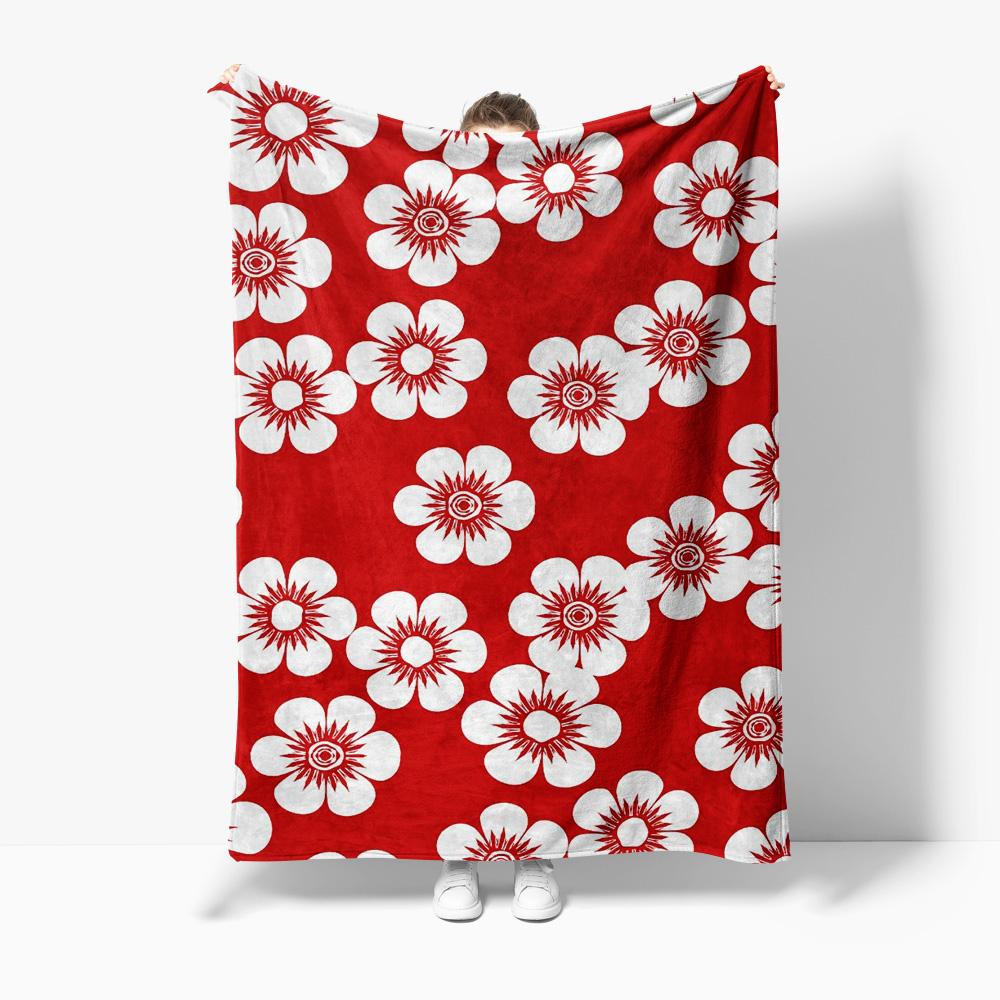 Red Floral Print Throw Blanket Soft Warm Cozy Bed Blanket Sofa Cover Decorative Throw Blanket 75x90cm