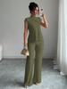 New Women's Casual Solid Color Short Sleeve T-Shirt Set with Track Pants