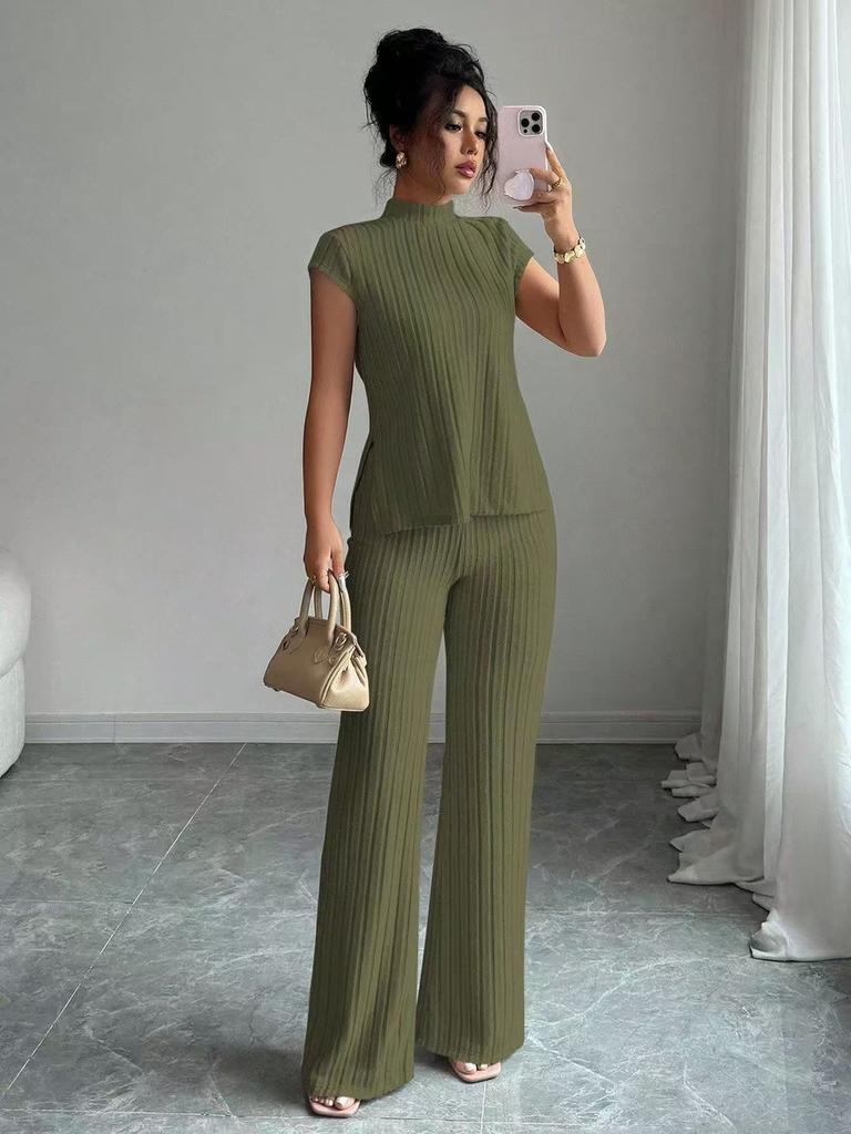 New Women's Casual Solid Color Short Sleeve T-Shirt Set with Track Pants