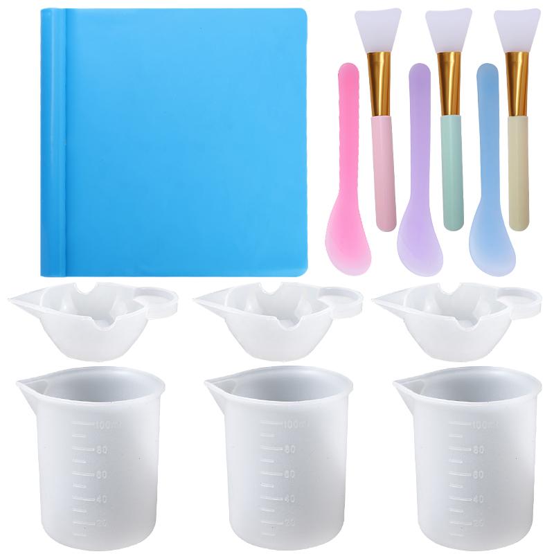 Easy Clean Silicone Resin Measuring Cups Tool Kit with Stir Sticks Pipettes Spatula Finger Cots for Epoxy Resin Mixing Supplies