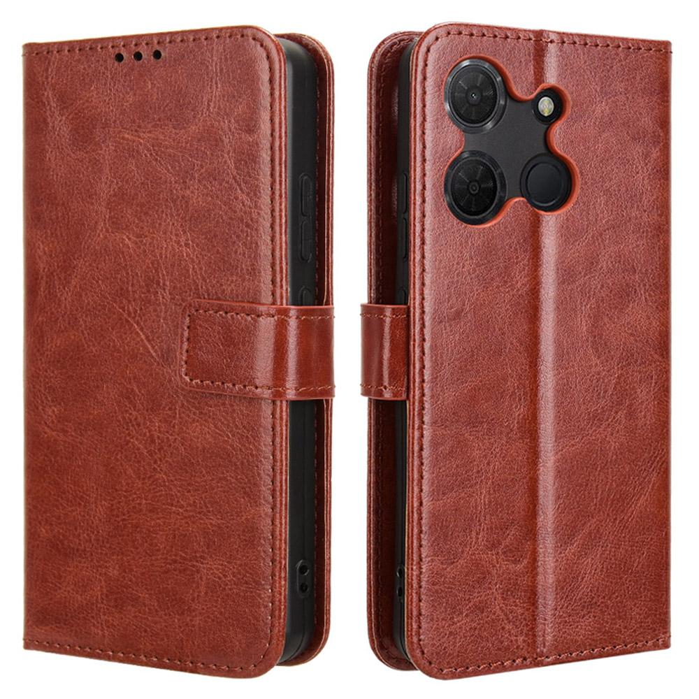 

For TCL 503 Case Crazy Horse Texture PU Leather Phone Wallet Cover Brown