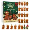 Christmas Tree Decorations Highland Cow Advent Calendar with 24 Acrylic Ornaments, Festive Countdown Party Supplies Box for Holiday Hanging Decor And
