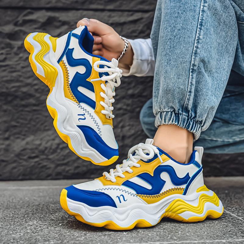 

Factory Putian men s shoes new breathable sports shoes leather surface thick sole heightening trendy shoes fashion casual dad shoes 44