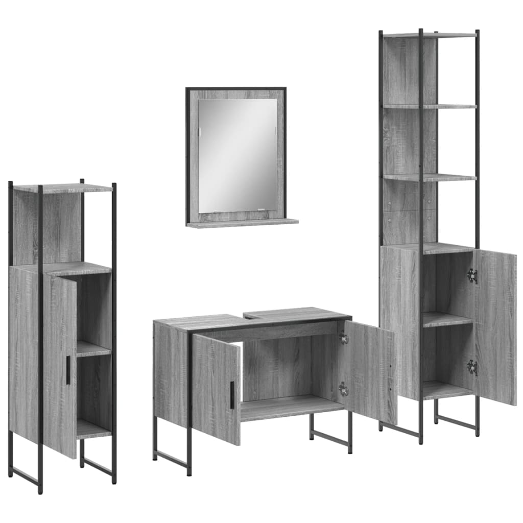 4 Piece Bathroom Furniture Set Grey Sonoma Particleboard