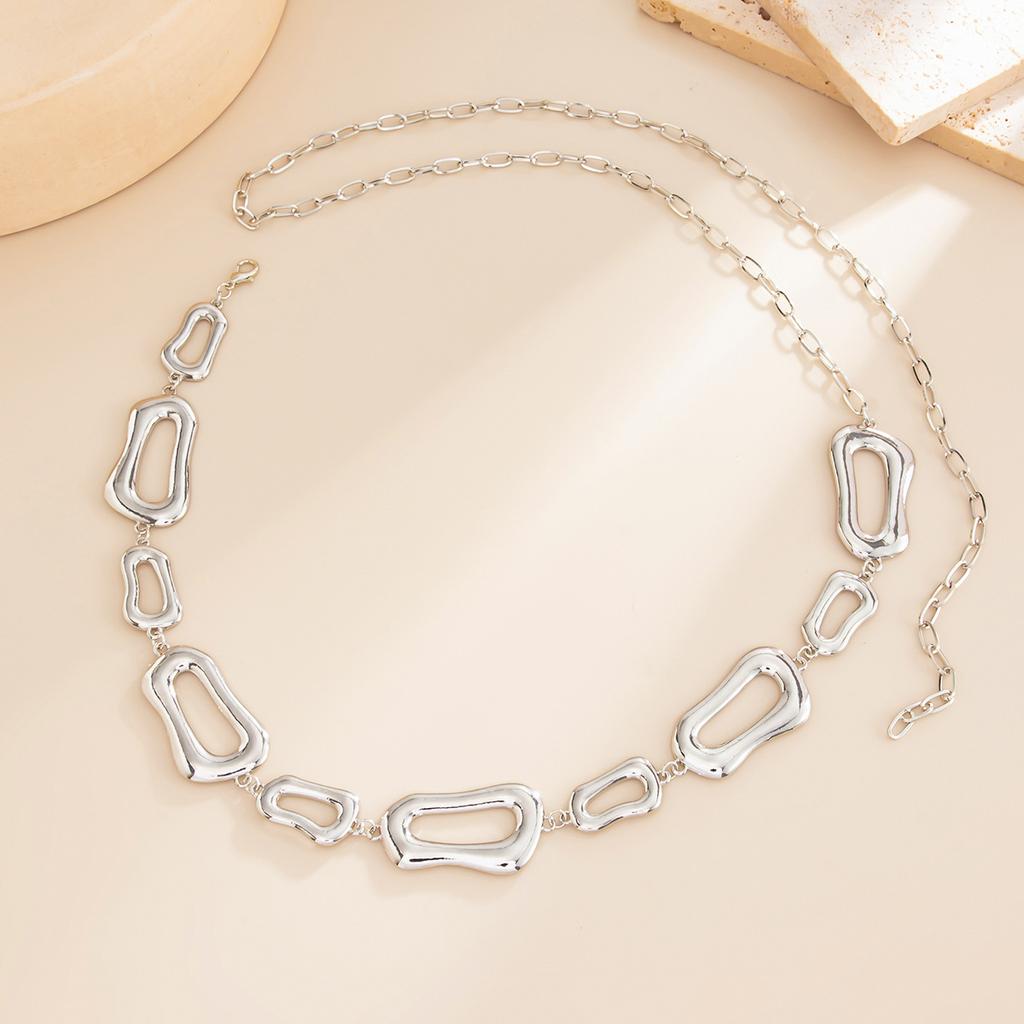 Design Sense Irregular Geometric Hollow Splicing Waist Chain, Sexy Metal Chain Fringed Body Chain