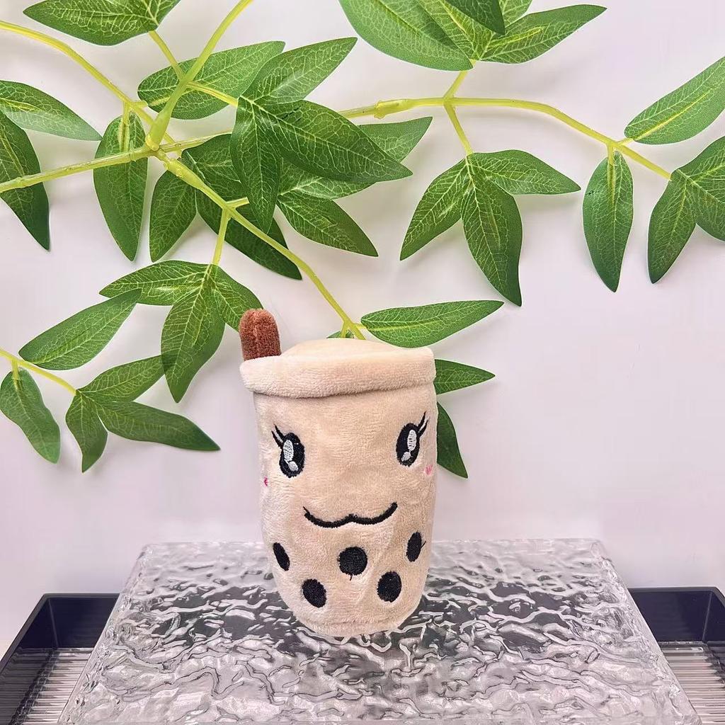 Cute Cartoon Milk Tea Plush Keychain Bag Charm Pendant Doll For Girls Backpack Accessory Claw Machine Prize Toy