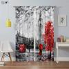 Black And White City Building 3D Printing Curtain Street View Building Red Bus Telephone Booth Simple Modern Decorative Curtain