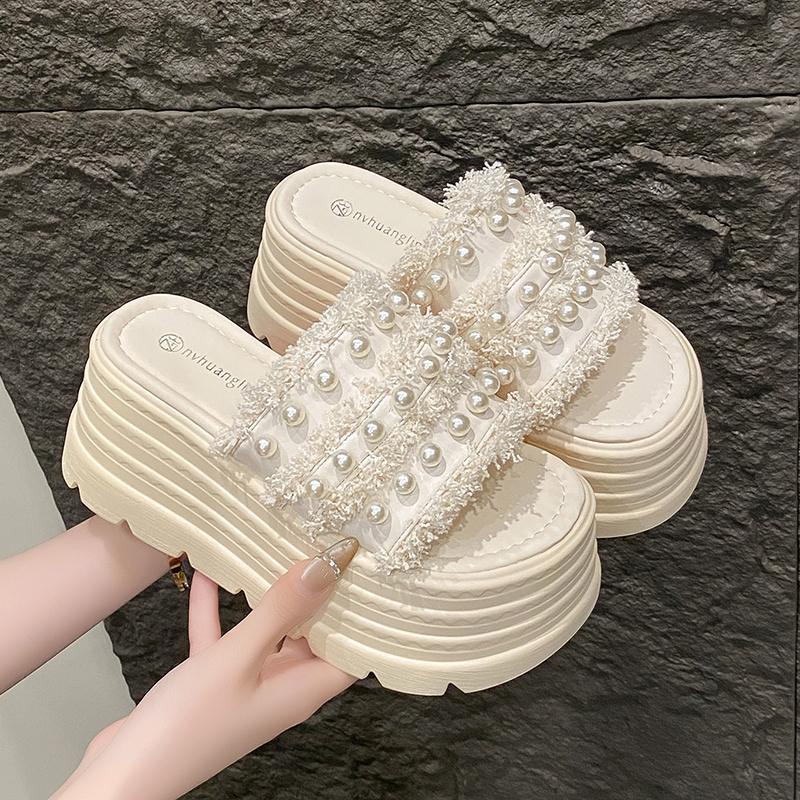 Fashion 8CM Summer High Platform Women Sandals Wedge Heels Slippers Fashion New Beach Outside Chunky Sandals Comfort Casual Slides Woman