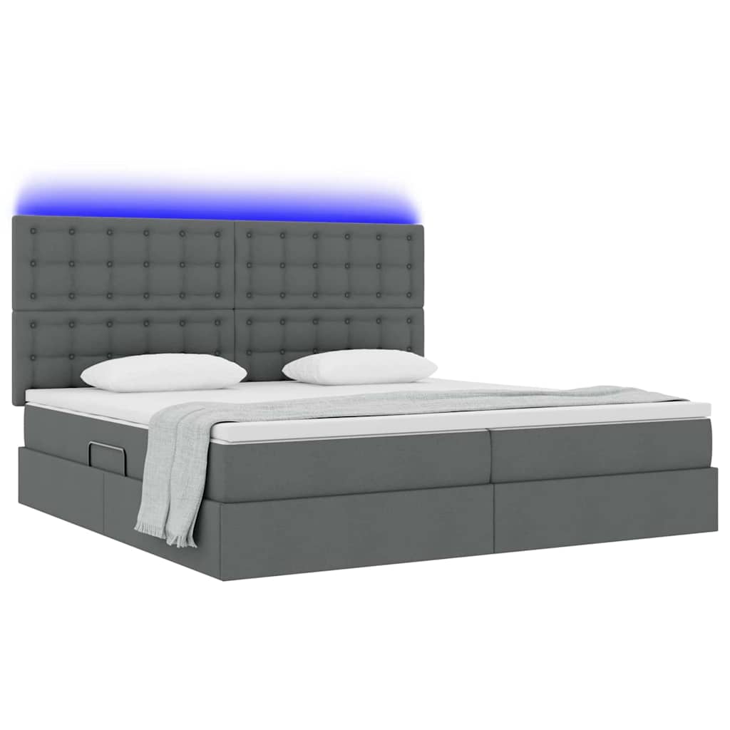 LED-Stauraumbett mit Matratze Dunkelgrau 200 x 200 cm Stoff