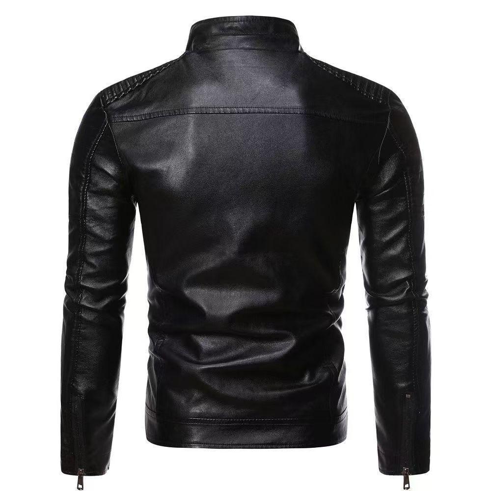 Giacca da Motociclista in Pelle da Uomo Retro con Collo Rialzato per Primavera e Autunno - Elegante Cappotto Antivento Giovanile
