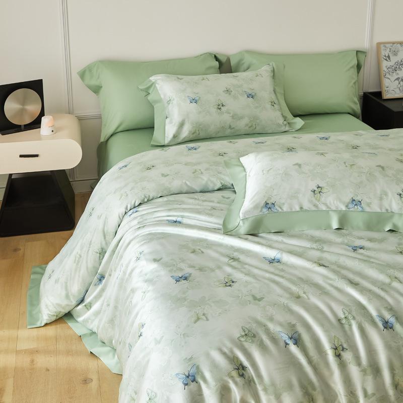 Eisseide Bettwäsche Set Vierteiliges Set, Hautfreundliche Wasserwasch-Bettlaken Bettbezüge Kissenbezüge