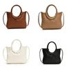 Urban Minimalist Creative Round Handheld Bag Large Capacity Tote Bag In Chic Brown Khaki White And Black Colors For Everyday Use