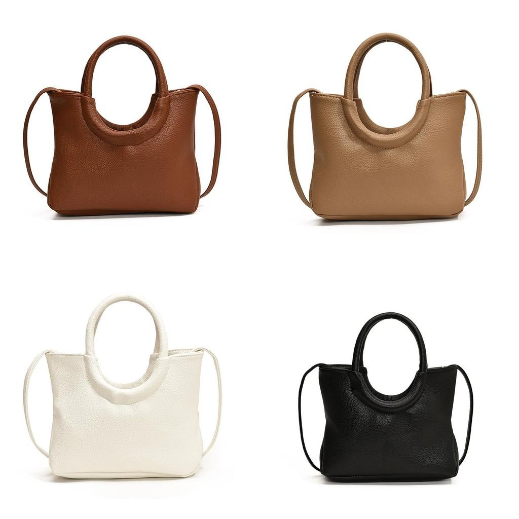 Urban Minimalist Creative Round Handheld Bag Large Capacity Tote Bag In Chic Brown Khaki White And Black Colors For Everyday Use