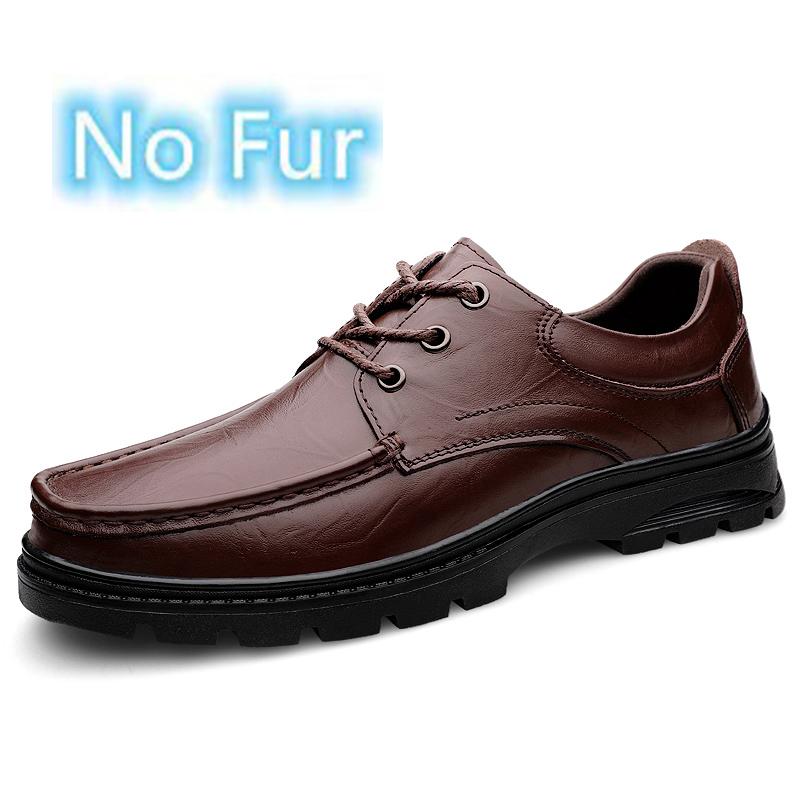 Genuine Leather Oxford Shoes Men Warm Plush Fur Winter Shoes Soft-soled Male Casual Shoes Fashion Light Business Dress Sneakers