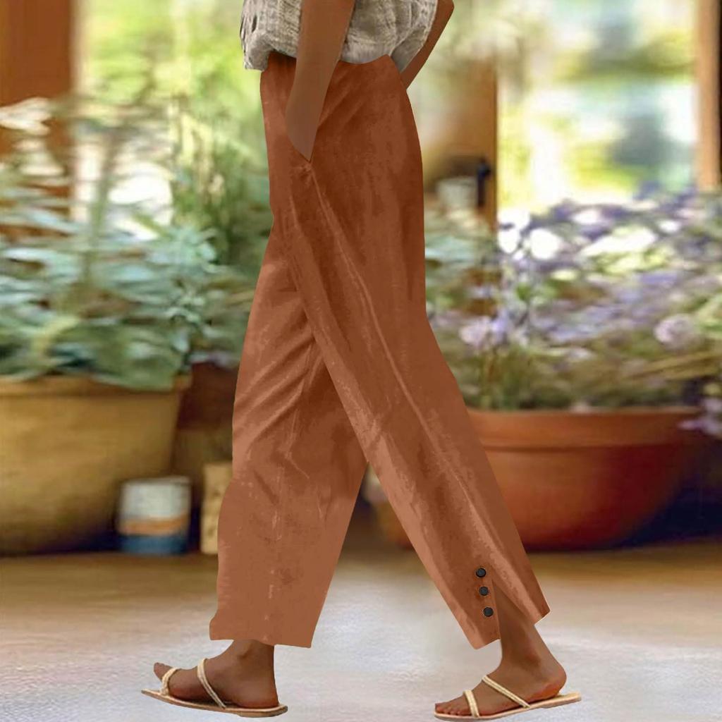 Women's Fashion Casual Pants Solid Color Straight Pants Elastic Waist Pants With Pockets