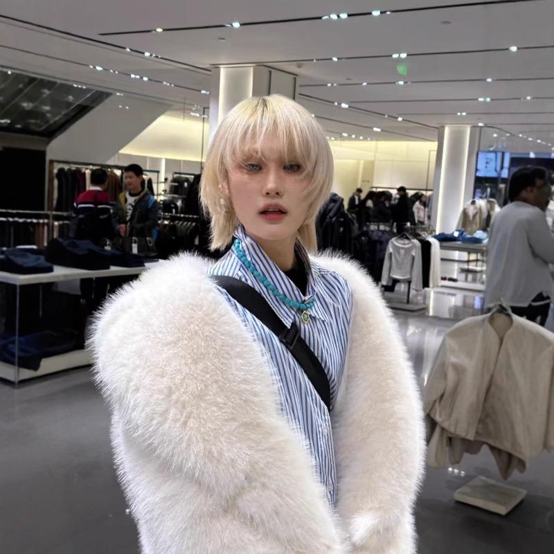 

Женская шуба из искусственного меха, осенне-зимнее утолщенное шерстяное женское пальто, уличный стиль, пушистая шуба из лисьего меха XL белый