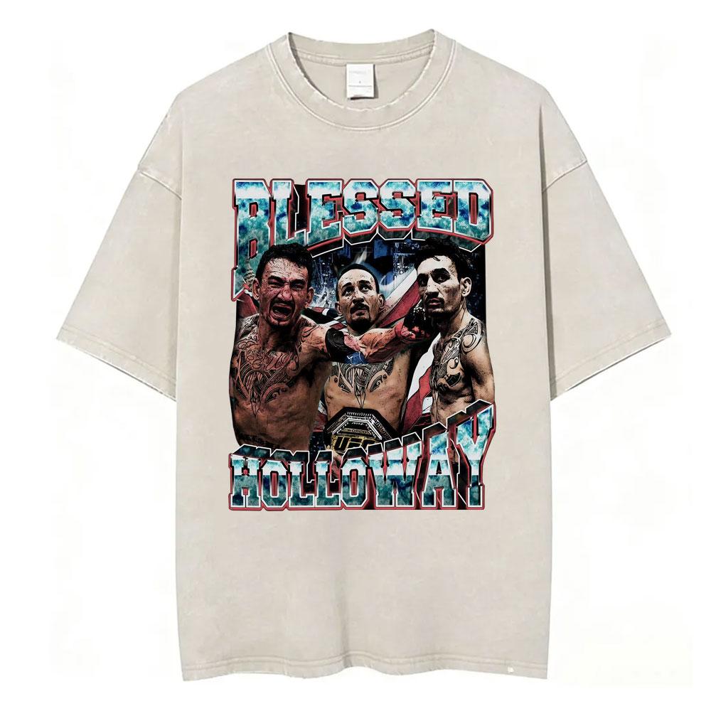 Limited Max Holloway Blessed Retro Washed Tshirts Men Women Violence Aesthetic Oversized Tshirt Summer Tops Streetwear T Shirt