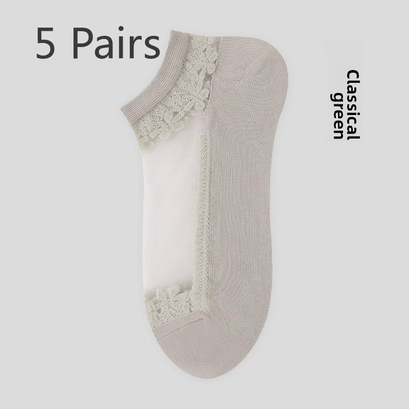 5 Pairs of Spring/summer Thin Jacquard Crystal Socks