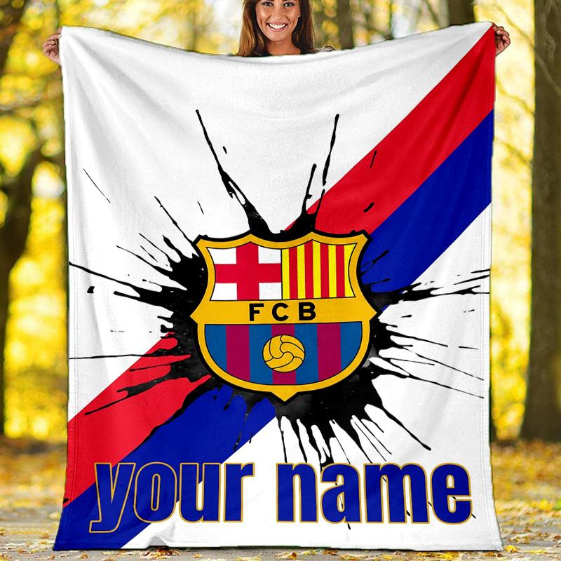Customiz Name Personality FC Barcelona logo Blanket Soft&Warm Office Bed Travel Lunch Break Blanket,Gift All Seasons