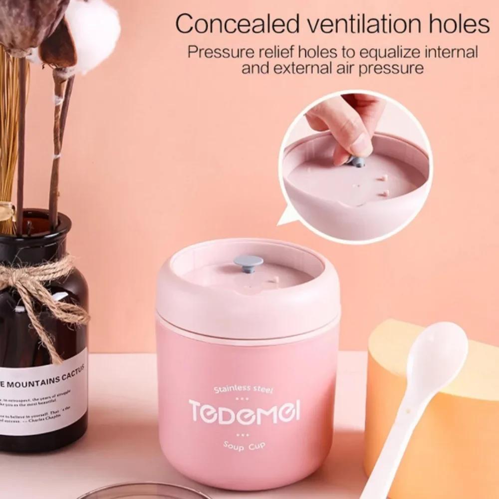 530ml Stainless Steel Insulated Soup Mug with Lid and Spoon Portable Travel Breakfast Container Outdoor Kitchen Utensils