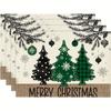 Merry Christmas Tree Snowflake Ornament Print Rectangular Placemats Farmhouse Style Dining Table Decor Table Mats 4pcs