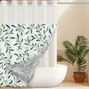 No Hook Green  Leave Pattern Shower Curtain With Snap-in Fabric Liner, Sheer Top Window, Waterproof Double Layer Bathtub Curtain
