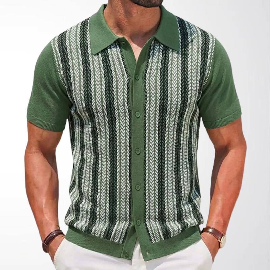 Camicie a Maniche Corte in Maglia da Uomo Casual Traspiranti a Bottoni con Colletto a Righe Top per Vacanze Estive Vintage in Maglia Camicie da Golf da Spiaggia Top per Uomo