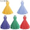 Hepburn lapel women's clothing polka dot neck backless medium long pendulum, retro dress