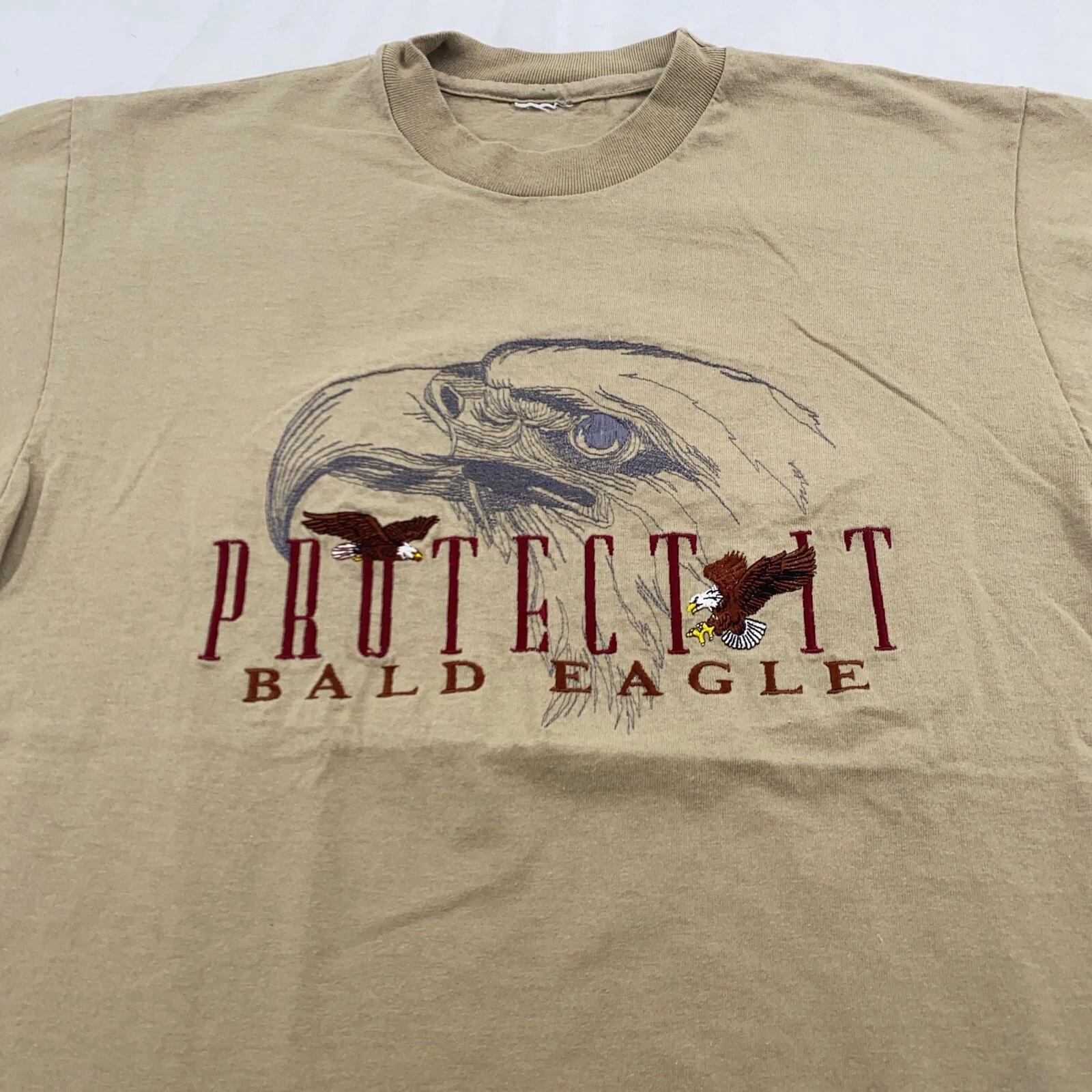 

vintage 90s BALD EAGLE PROTECT IT EMBROIDERED T-Shirt S/M NATURE animal 4XL