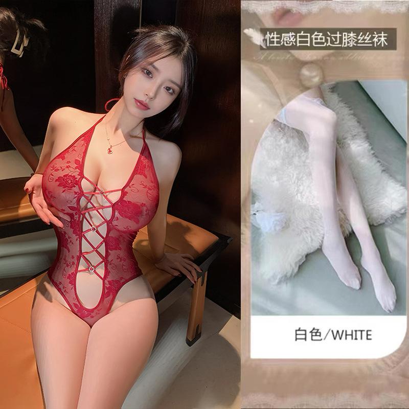 New Free Lace Neck Onesie Perspective Waist Tight Sexy Underwear Women's Temptation Is Empty