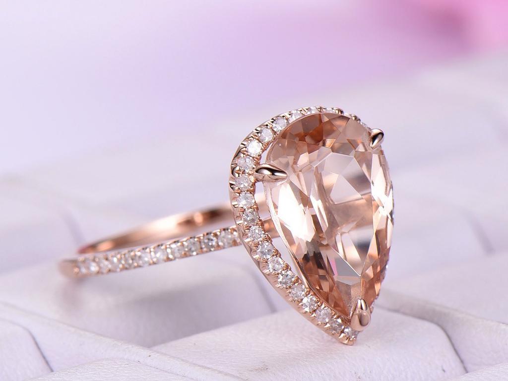 Boutique, Large Drop-Shaped Gemstone Women'S Ring, Luxury Copper-Plated Rose Gold Jewelry