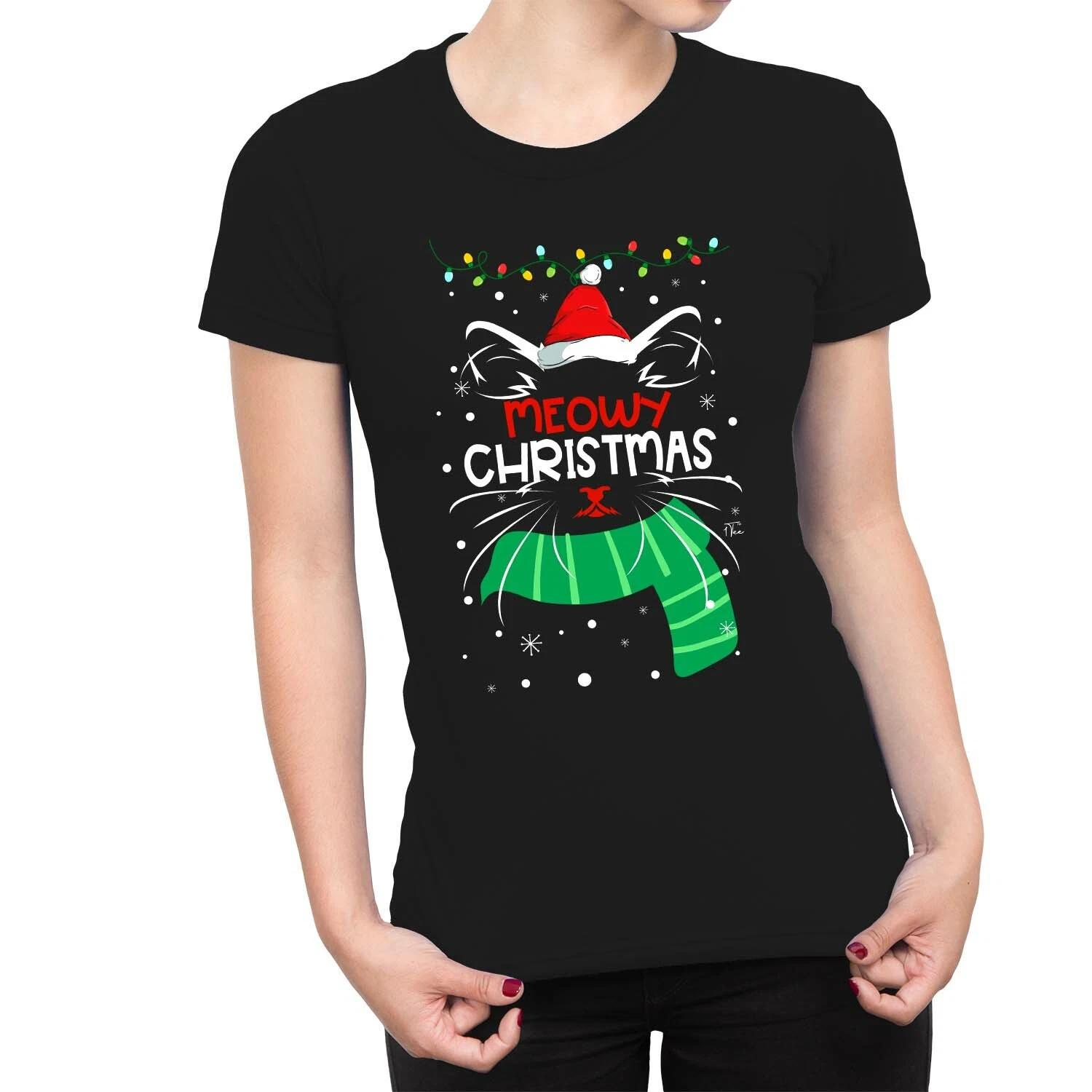 1Tee Womens Meowy Christmas! T-Shirt L