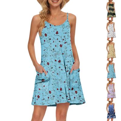 Women's Summer Casual Straps Sundress With Pockets Short Beach Vacation Tank Dresses