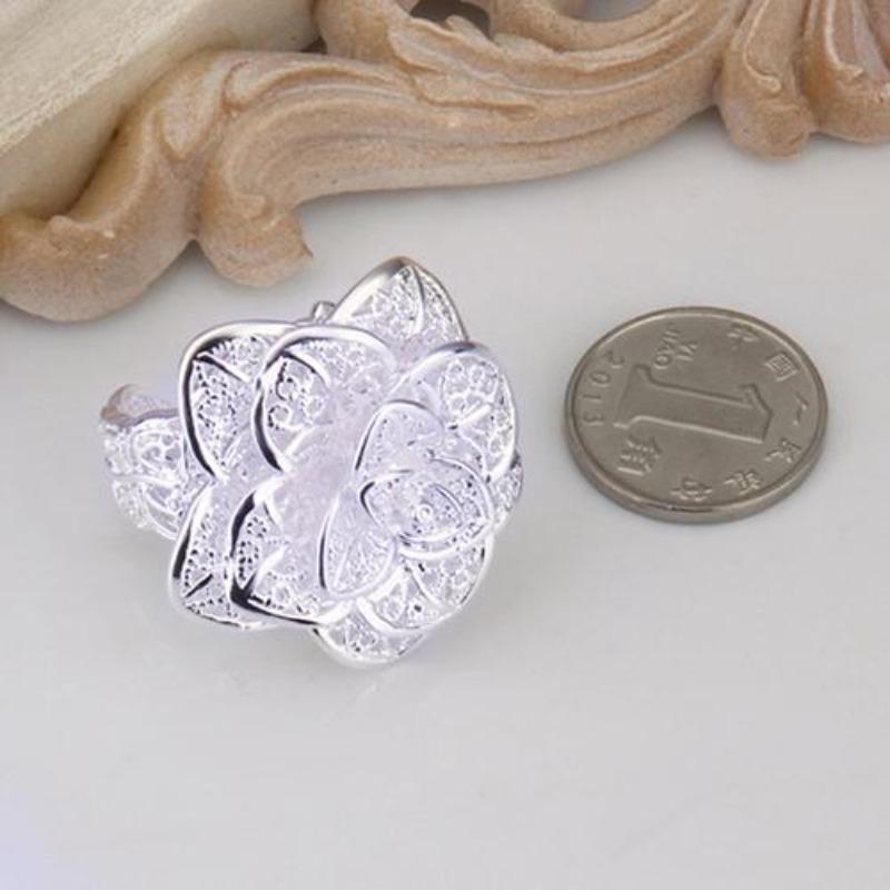 Lady Girl Elegant Silver Plated Hollow Out Flower Shaped Opening Finger Ring