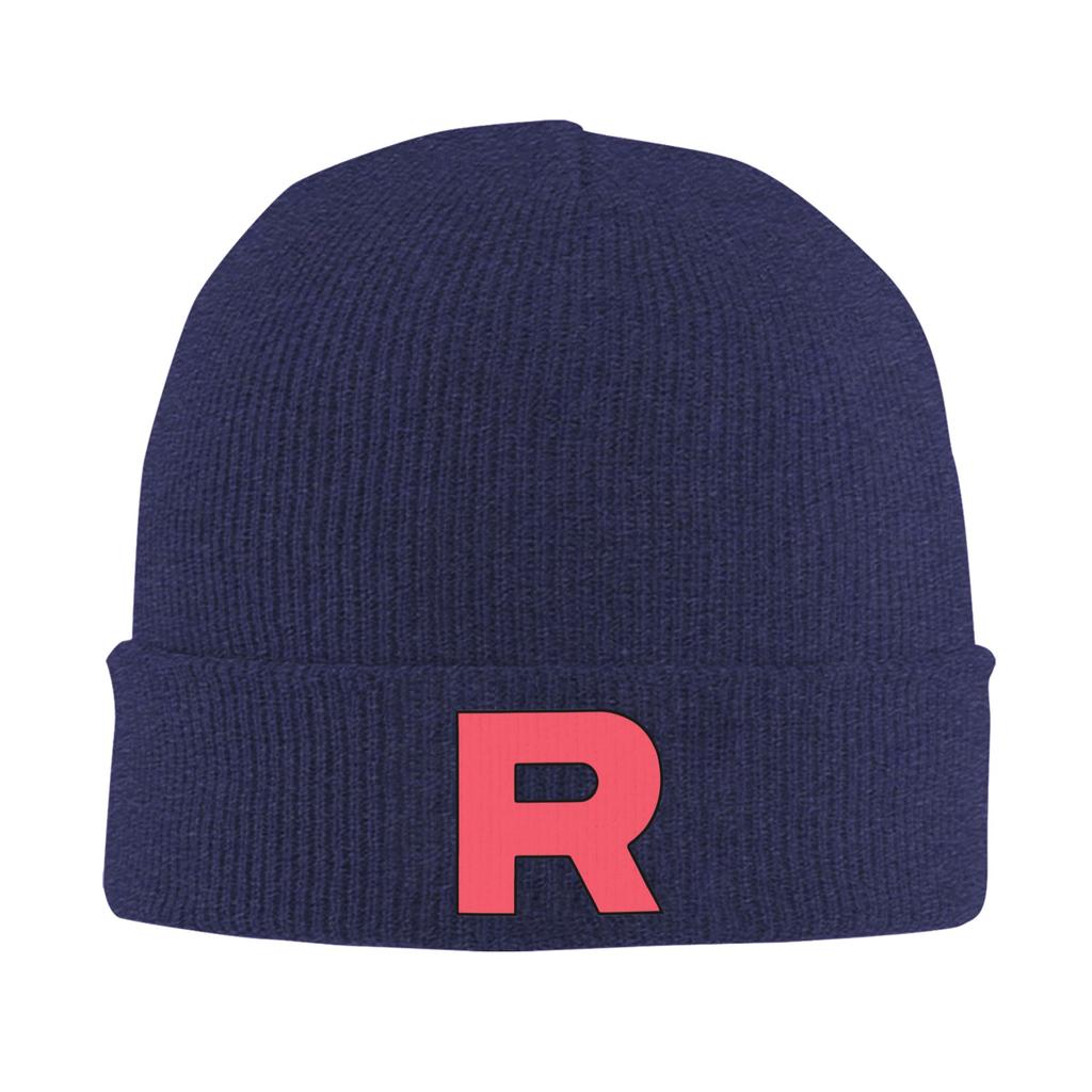 Letter R Team Rocket Logo Warm Knitted Cap Winter Knit Bonnet Hat Skullies Beanies Hip Hop Caps for Unisex