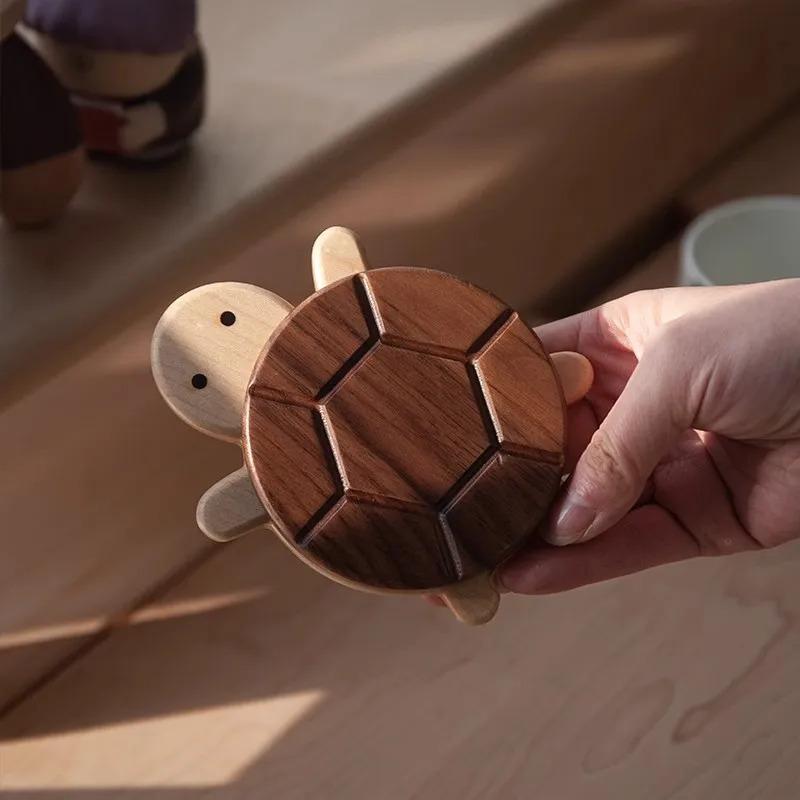Heat Resistant Anti Scald Cute Black Walnut Solid Wood Turtle Insulation Mat Kettle Tea Coaster Tableware Table Ornaments