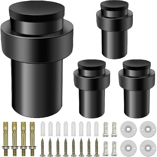 Door Stoppers 2.5 Inch Floor Door Stop Cylindrical Black Doorstop Rubber Bumper Wall Protector, Stainless Steel Heavy Duty Door Stopper for Bottom of