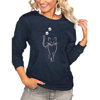 Top autunnali da donna T-shirt a maniche lunghe con stampa gatto allentato Gatto adorabile
